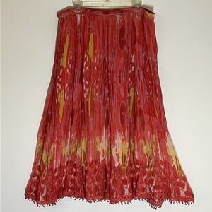 Coldwater Creek Skirt Womens XL Petite Pink Yellow Abstract Fringe Broom Boho